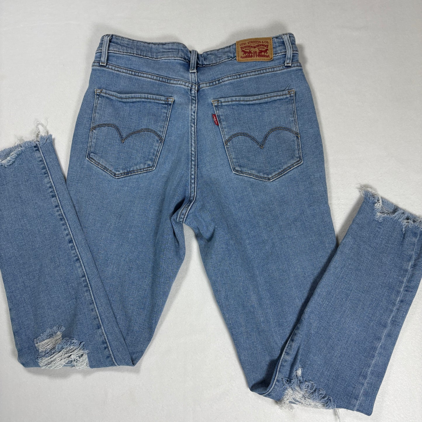 Levis Womens 721 Jeans 29 High Rise Skinny Blue Distressed Hem Stretch Denim