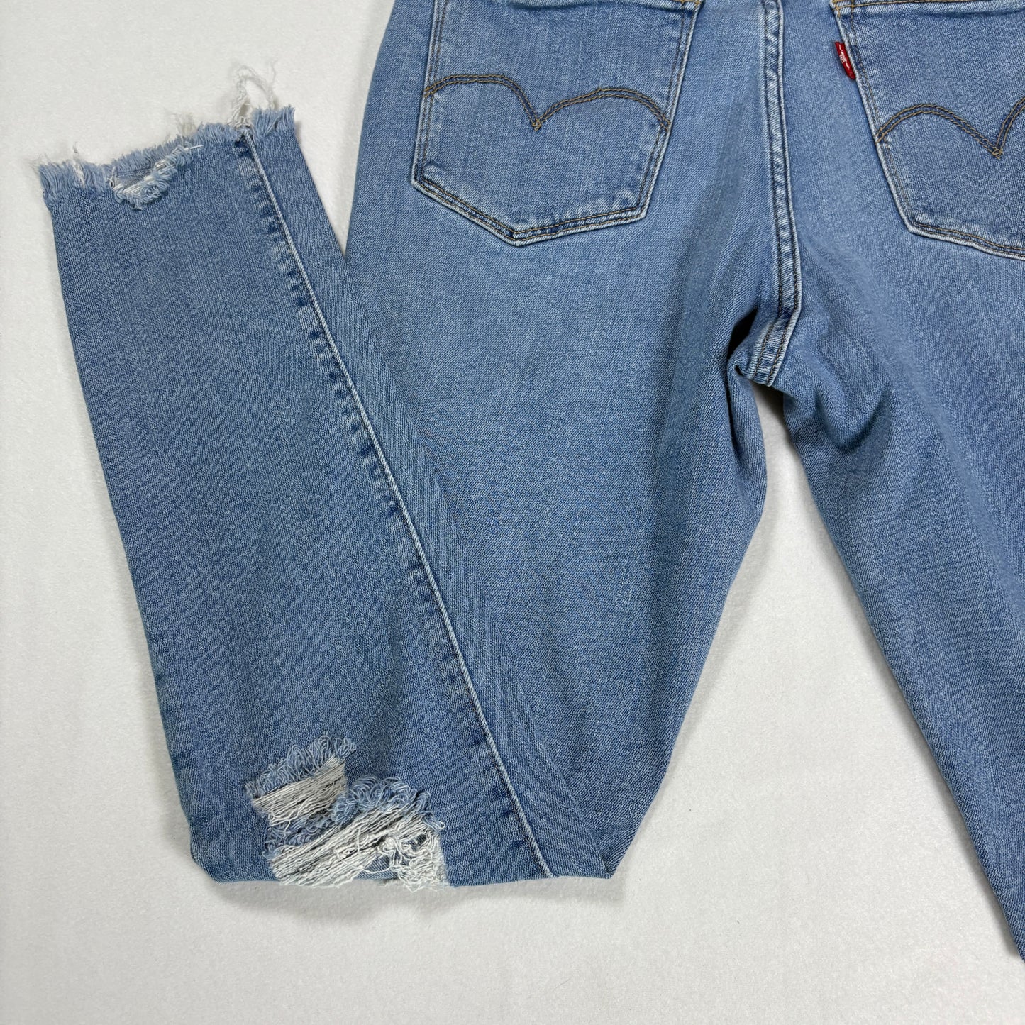 Levis Womens 721 Jeans 29 High Rise Skinny Blue Distressed Hem Stretch Denim