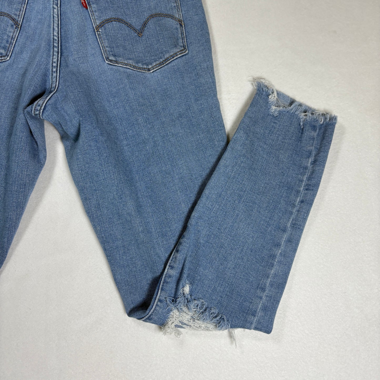 Levis Womens 721 Jeans 29 High Rise Skinny Blue Distressed Hem Stretch Denim