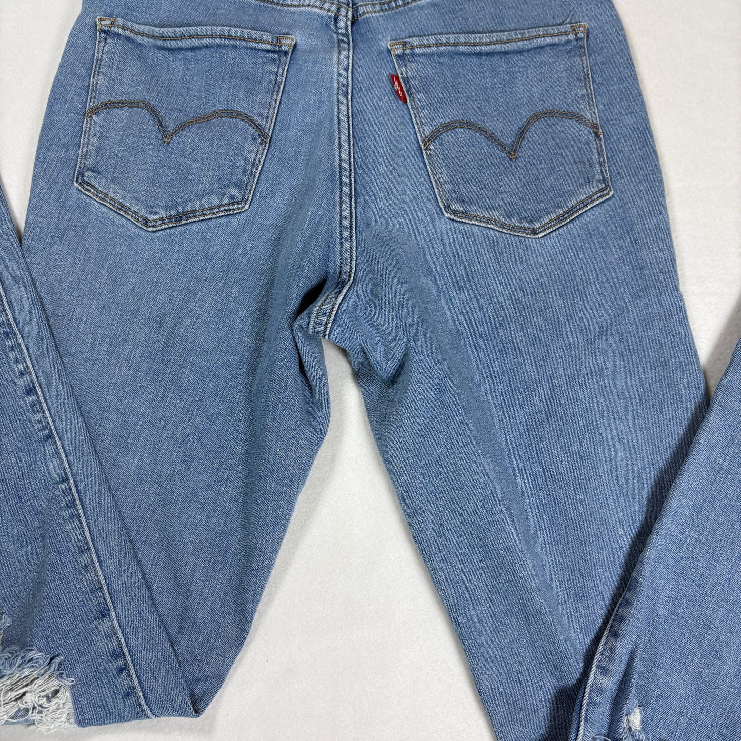 Levis Womens 721 Jeans 29 High Rise Skinny Blue Distressed Hem Stretch Denim