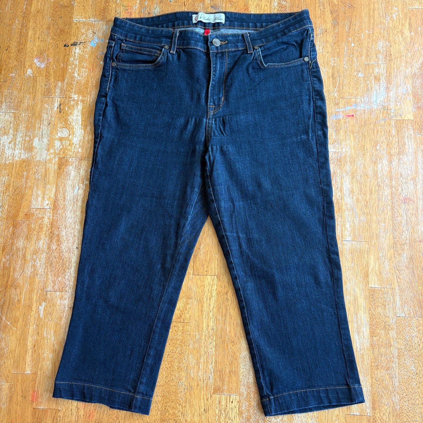 Capri Cropped Stretch Jeans Mid Rise Dark Wash Cj Banks Tag 31 Fits Like 32X20