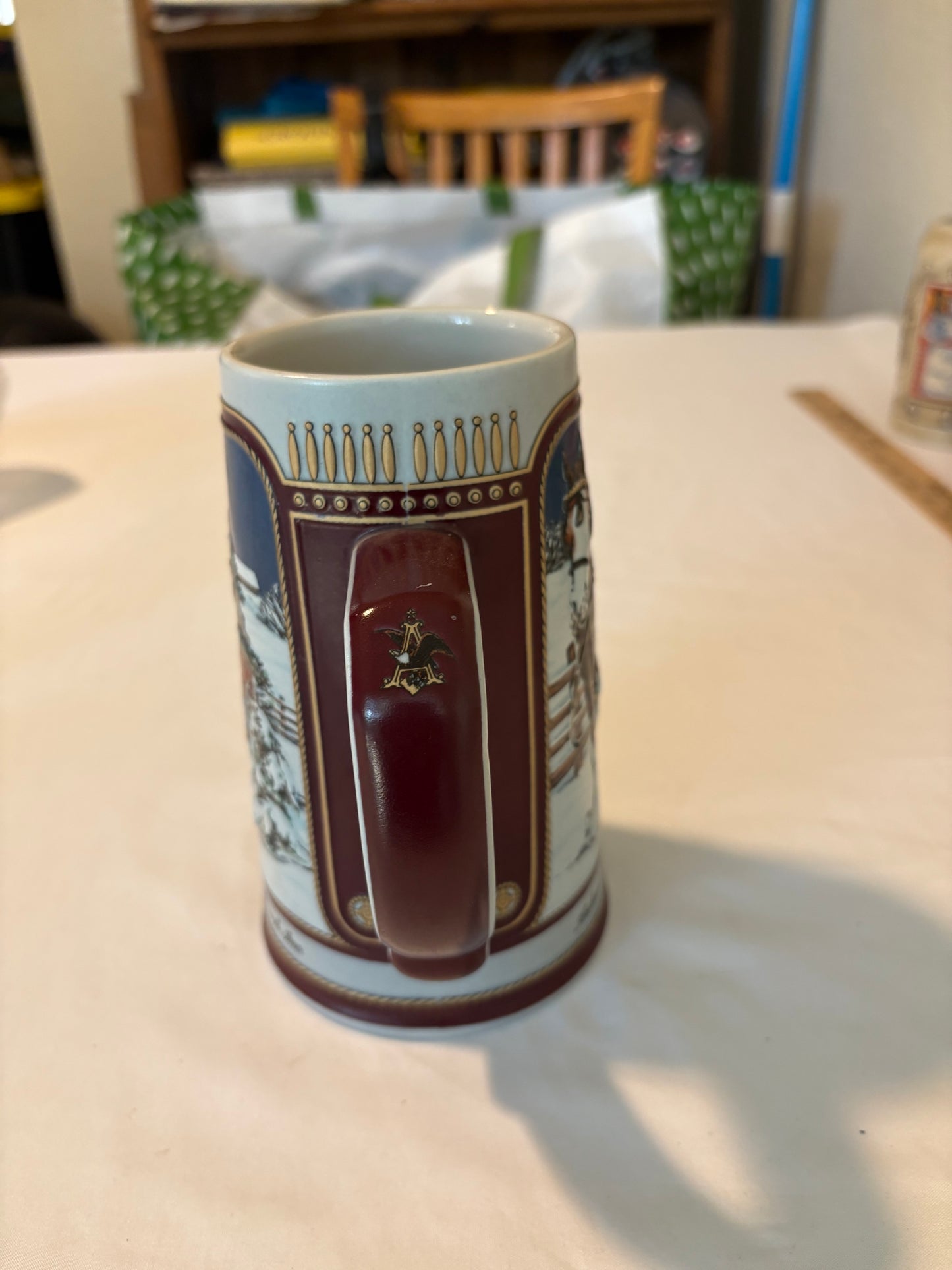 1989 Budweiser Clydesdale Stein Collector’s Series Winter Scene Ceramic Mug 7"