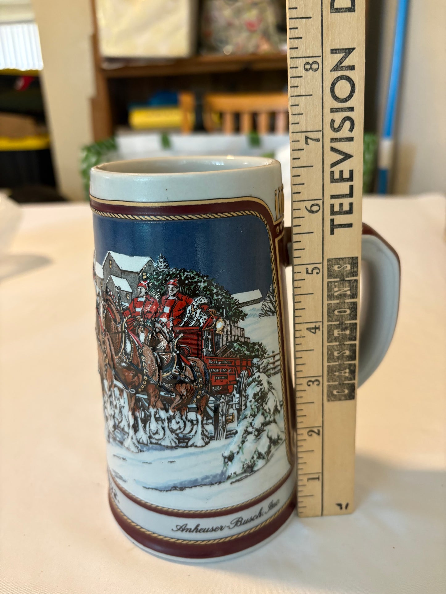 1989 Budweiser Clydesdale Stein Collector’s Series Winter Scene Ceramic Mug 7"
