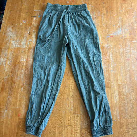 Tencel Jogger Pants Olive Green Drawstring Elastic Waist XS Fits Like 25X26