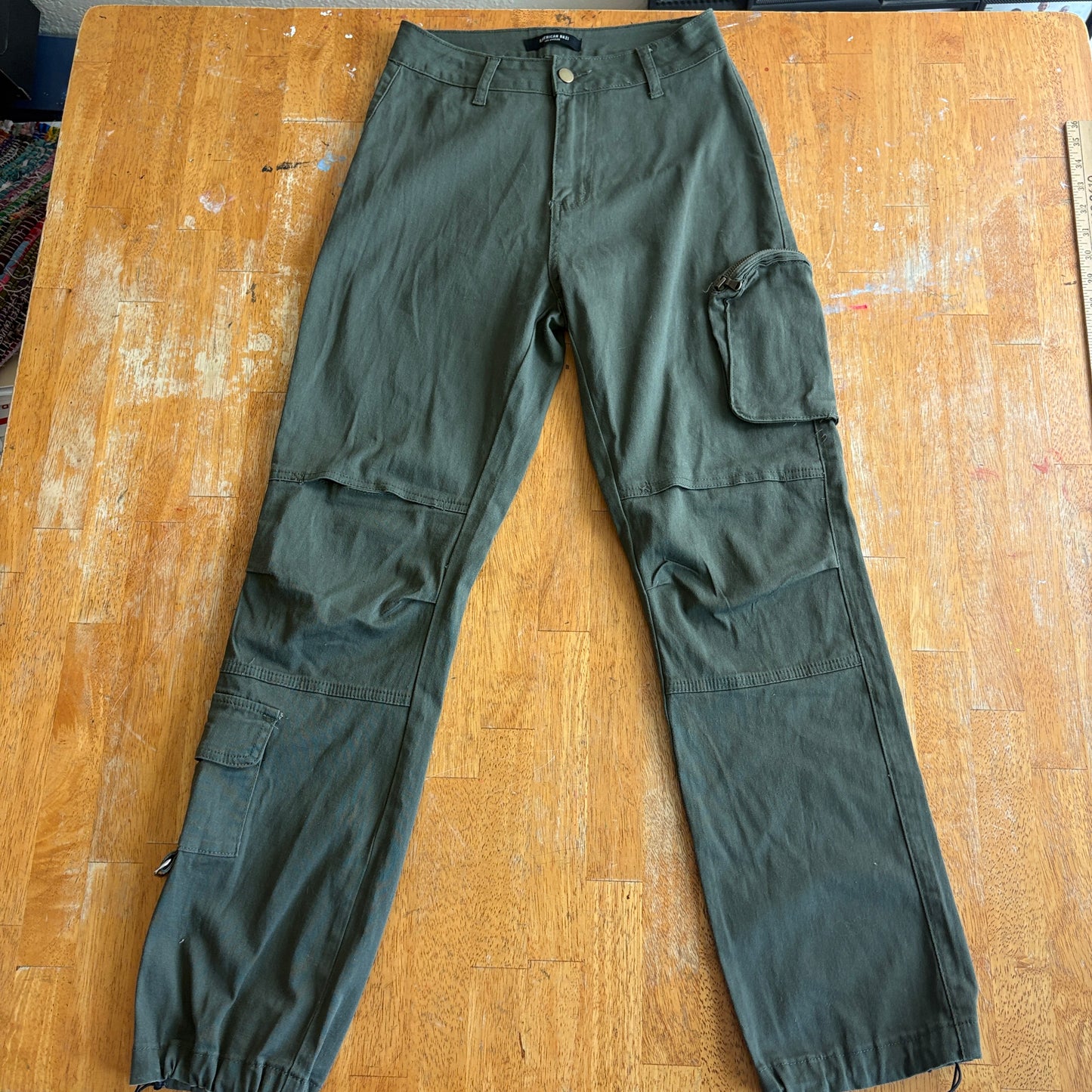 Cargo Pants Utility Tactical Streetwear Olive Green American Bazi Fits 26X29