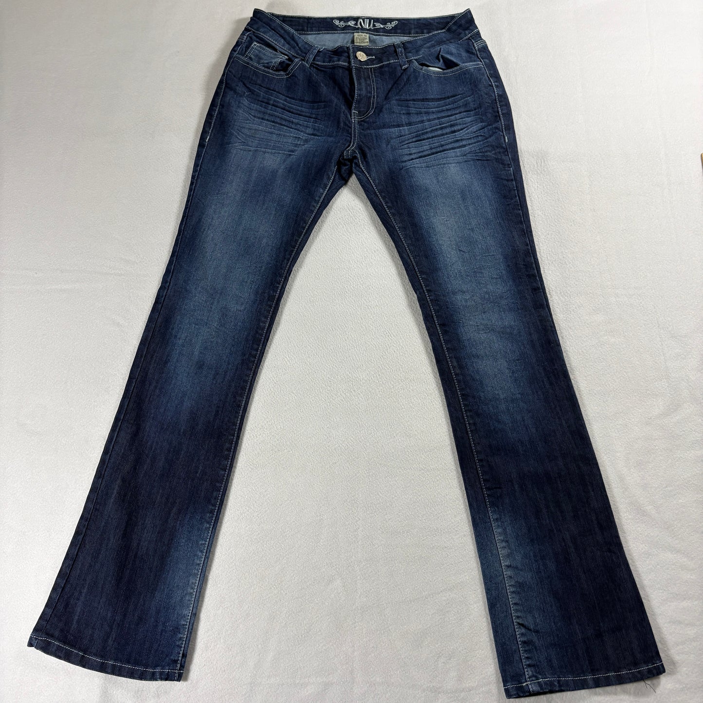 NV Bootcut Jeans Womens 13 Dark Wash Stretch Denim Y2K Flared Zipper Repair