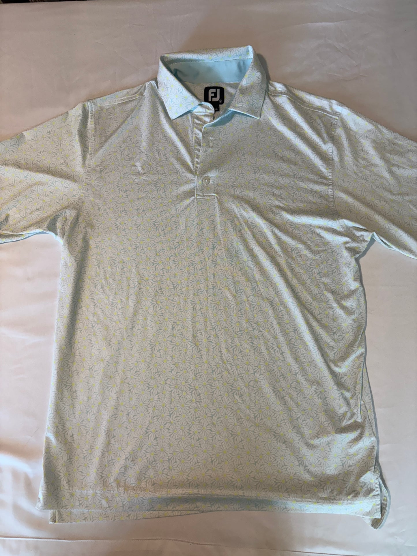 FootJoy Golf Polo Shirt Men's M Light Blue Daisy Floral Print Performance FJ