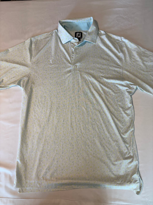 FootJoy Golf Polo Shirt Men's M Light Blue Daisy Floral Print Performance FJ