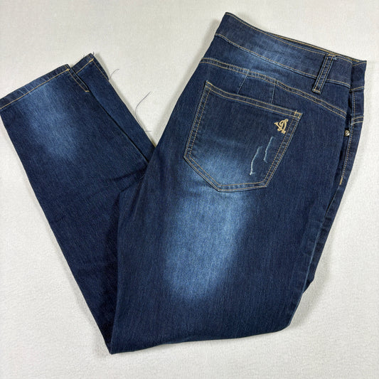 VIP Jeans Womens Dark Wash Distressed Denim Size 15/16 Slim Fit Y2K Vintage