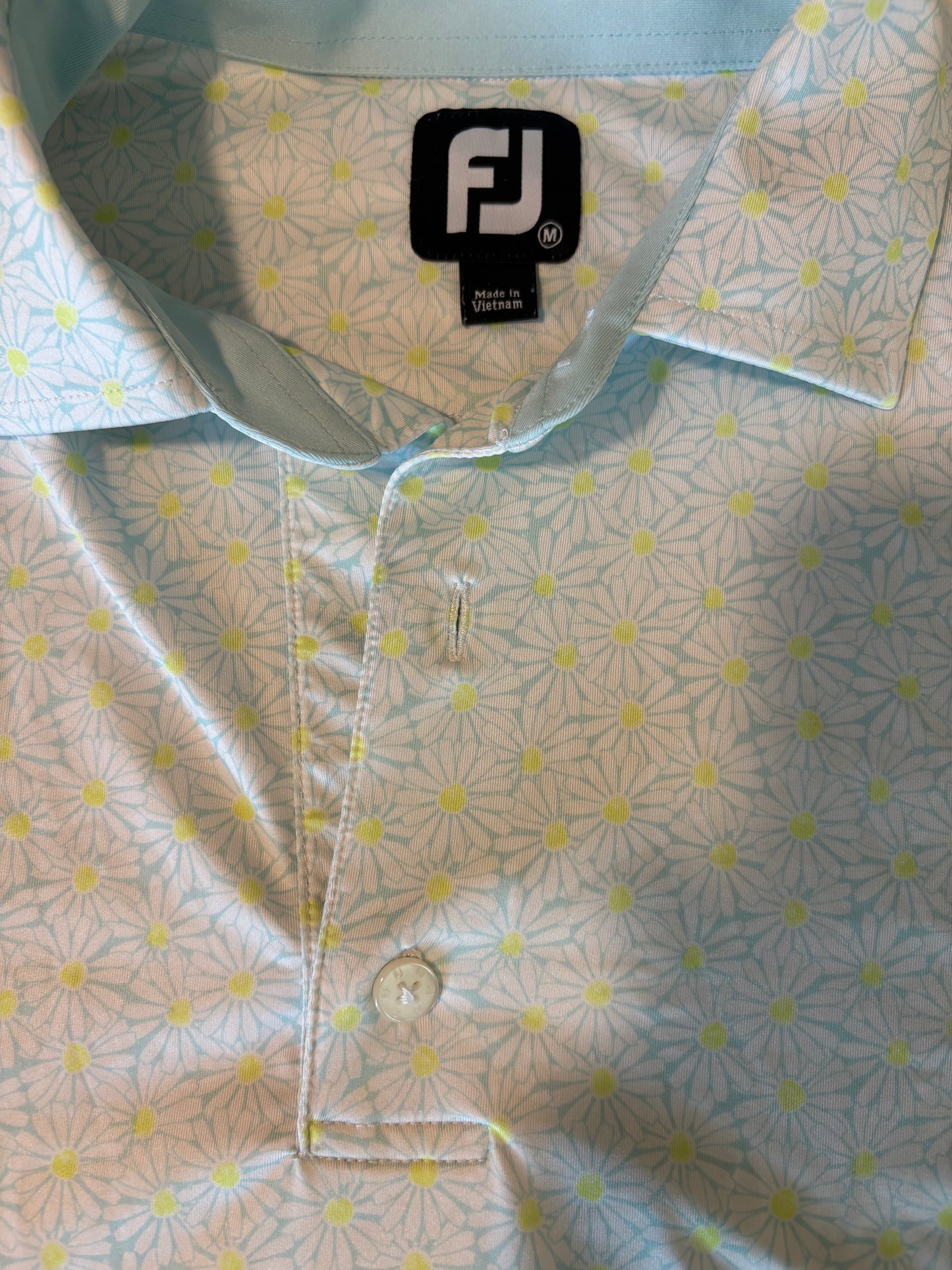 FootJoy Golf Polo Shirt Men's M Light Blue Daisy Floral Print Performance FJ
