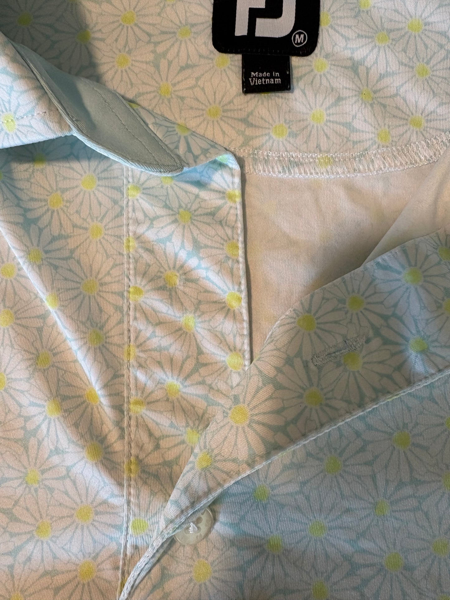 FootJoy Golf Polo Shirt Men's M Light Blue Daisy Floral Print Performance FJ