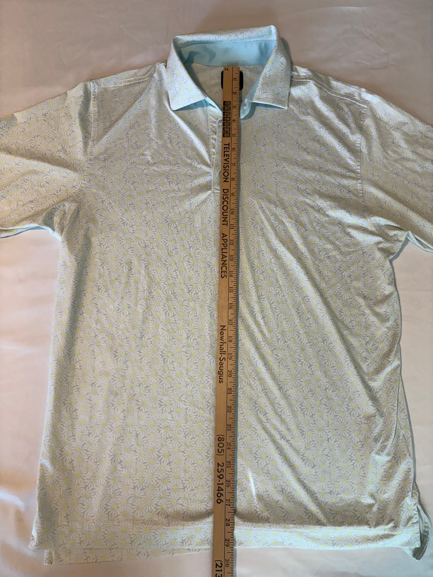 FootJoy Golf Polo Shirt Men's M Light Blue Daisy Floral Print Performance FJ