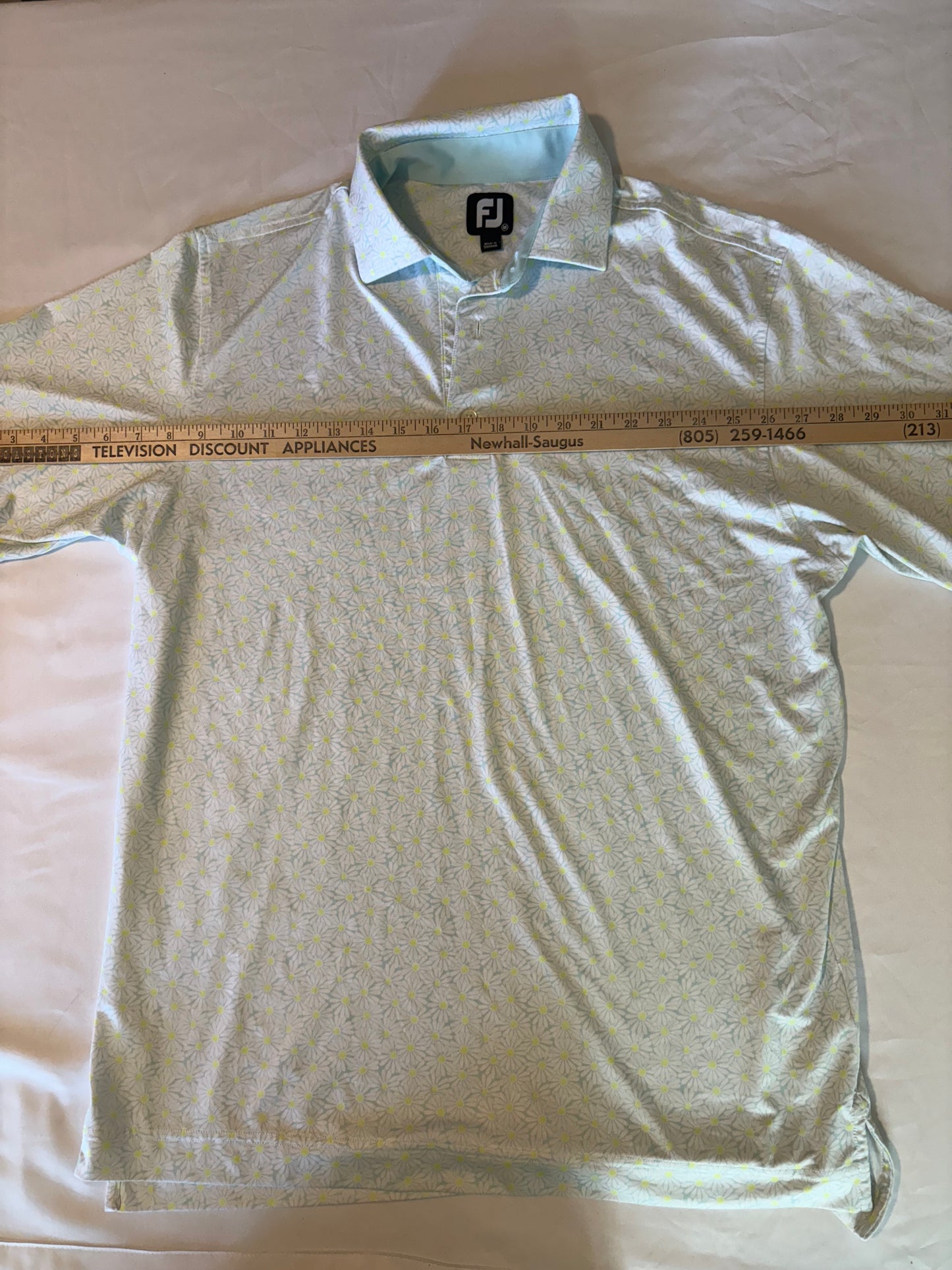 FootJoy Golf Polo Shirt Men's M Light Blue Daisy Floral Print Performance FJ