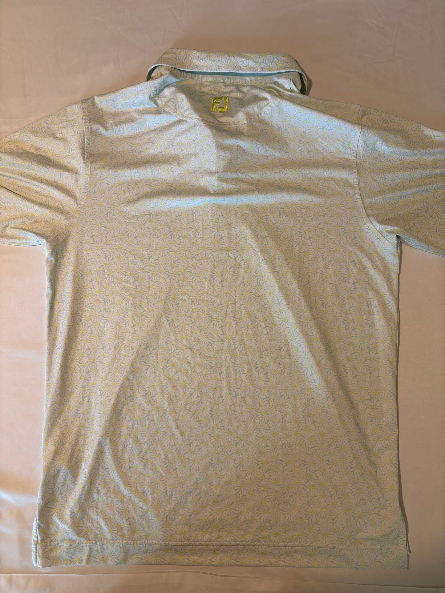 FootJoy Golf Polo Shirt Men's M Light Blue Daisy Floral Print Performance FJ