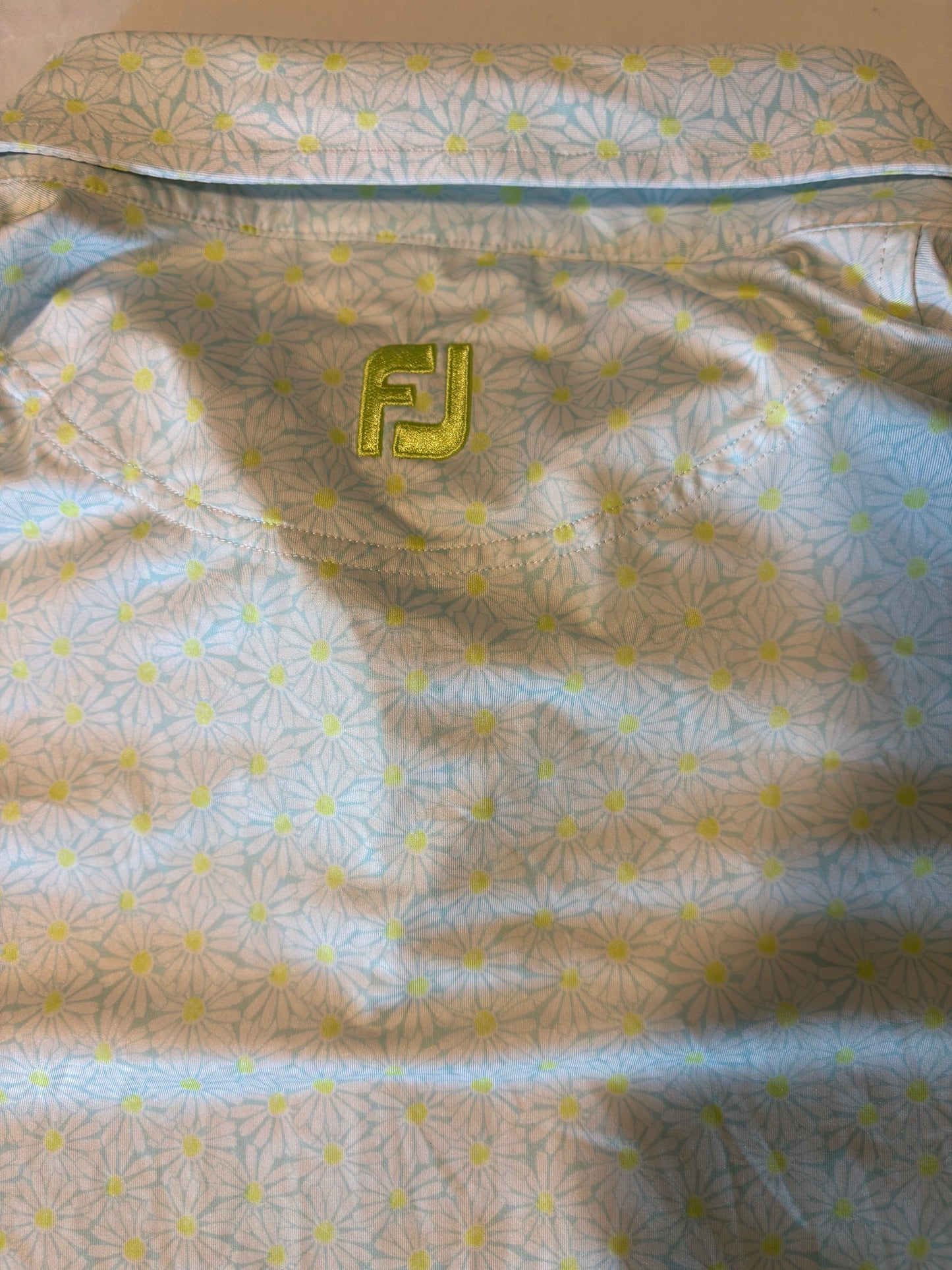 FootJoy Golf Polo Shirt Men's M Light Blue Daisy Floral Print Performance FJ