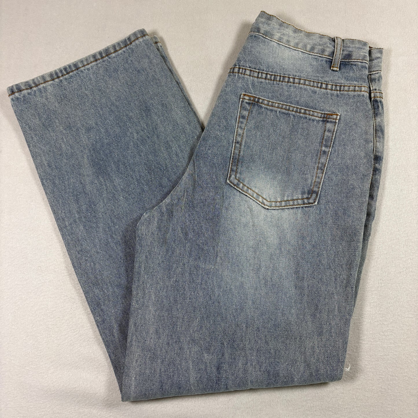 Womens Light Wash Distressed Baggy Jeans Size 14 Grunge Y2K Vintage Ripped Denim