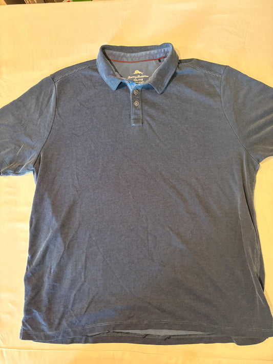 Tommy Bahama Men's Polo Shirt XXL Blue IslandZone Feeder Stripe Casual Golf