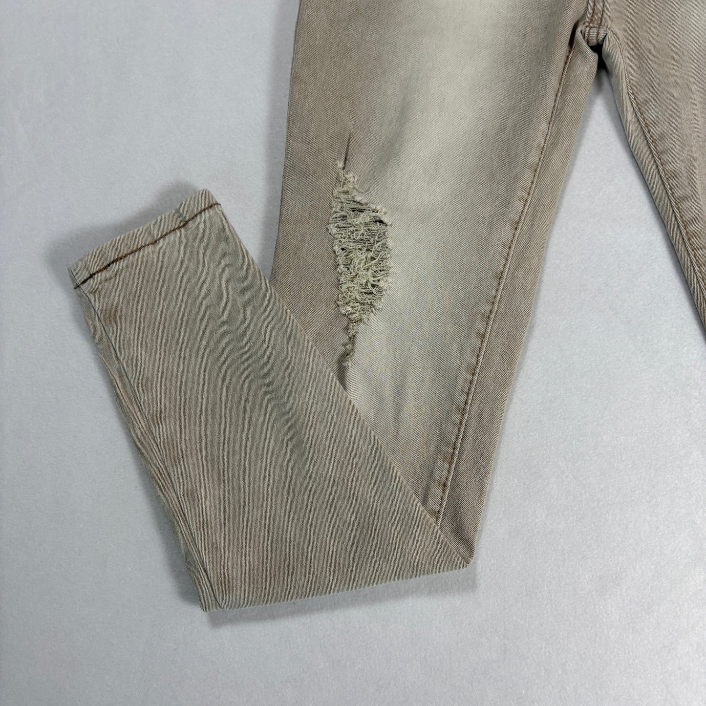 Womens Jeans Size 7 Beige Distressed High Rise Skinny Y2K Vintage Neutral Denim