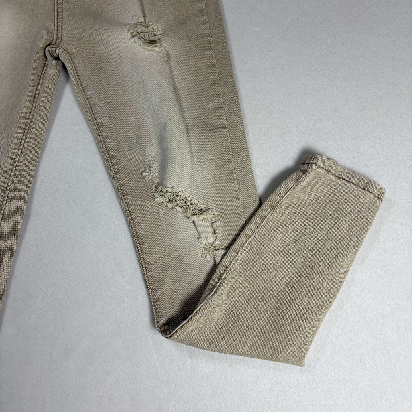 Womens Jeans Size 7 Beige Distressed High Rise Skinny Y2K Vintage Neutral Denim