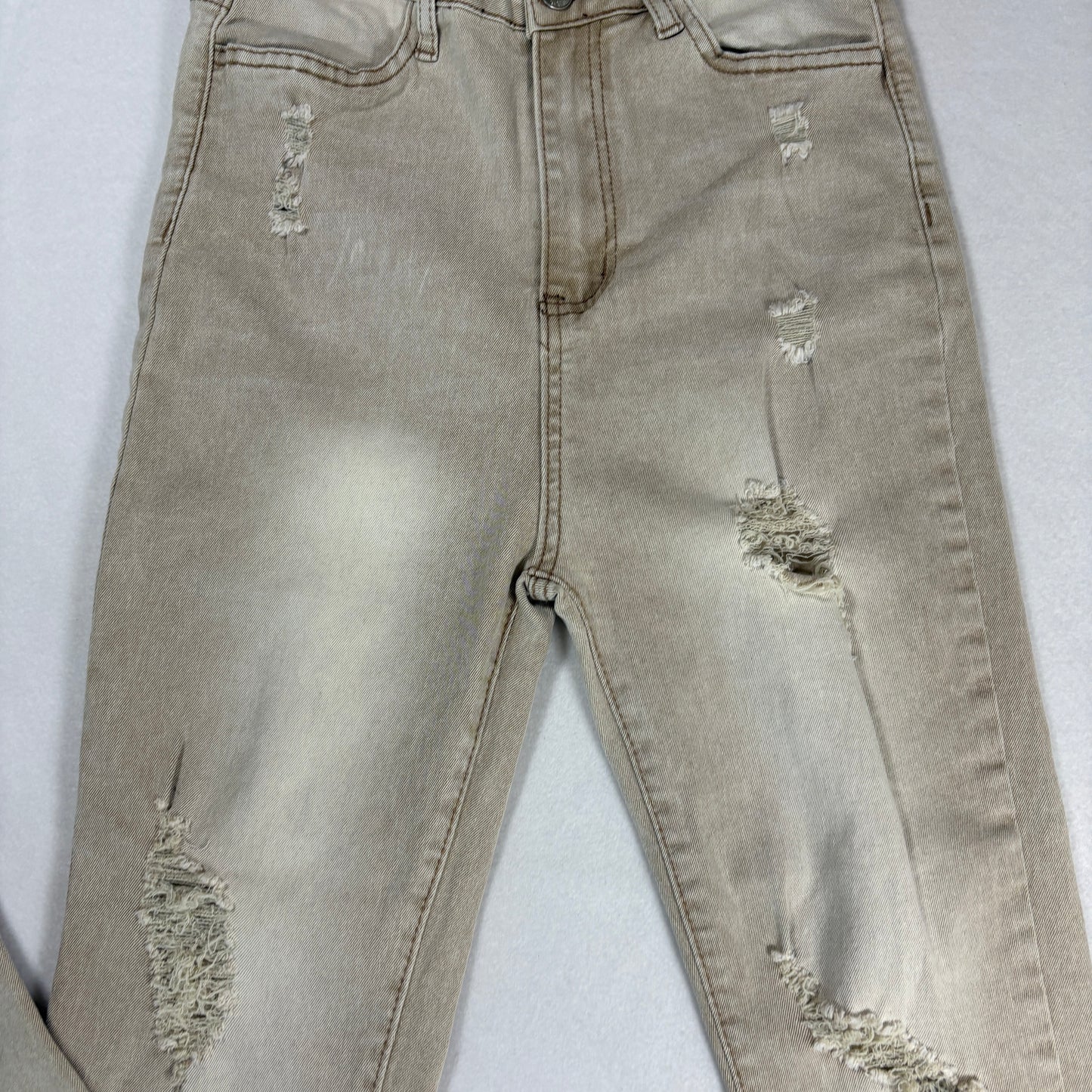 Womens Jeans Size 7 Beige Distressed High Rise Skinny Y2K Vintage Neutral Denim