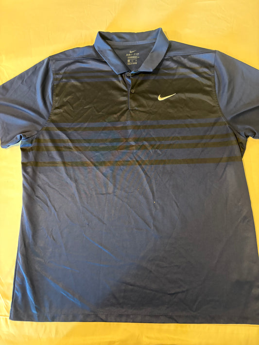 Nike Dri-FIT Polo Shirt XXL Blue Striped Standard Fit Golf Athletic Performance