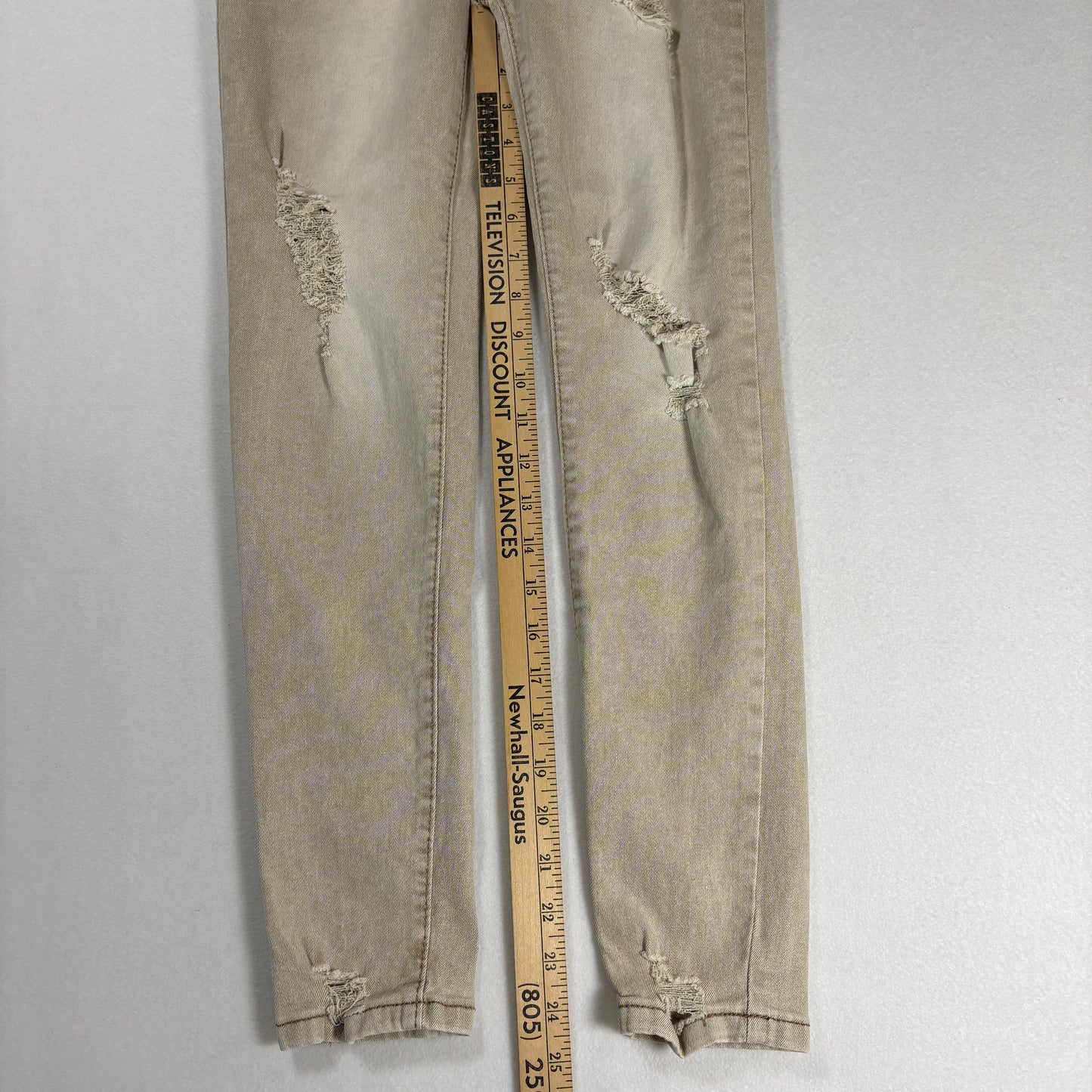 Womens Jeans Size 7 Beige Distressed High Rise Skinny Y2K Vintage Neutral Denim