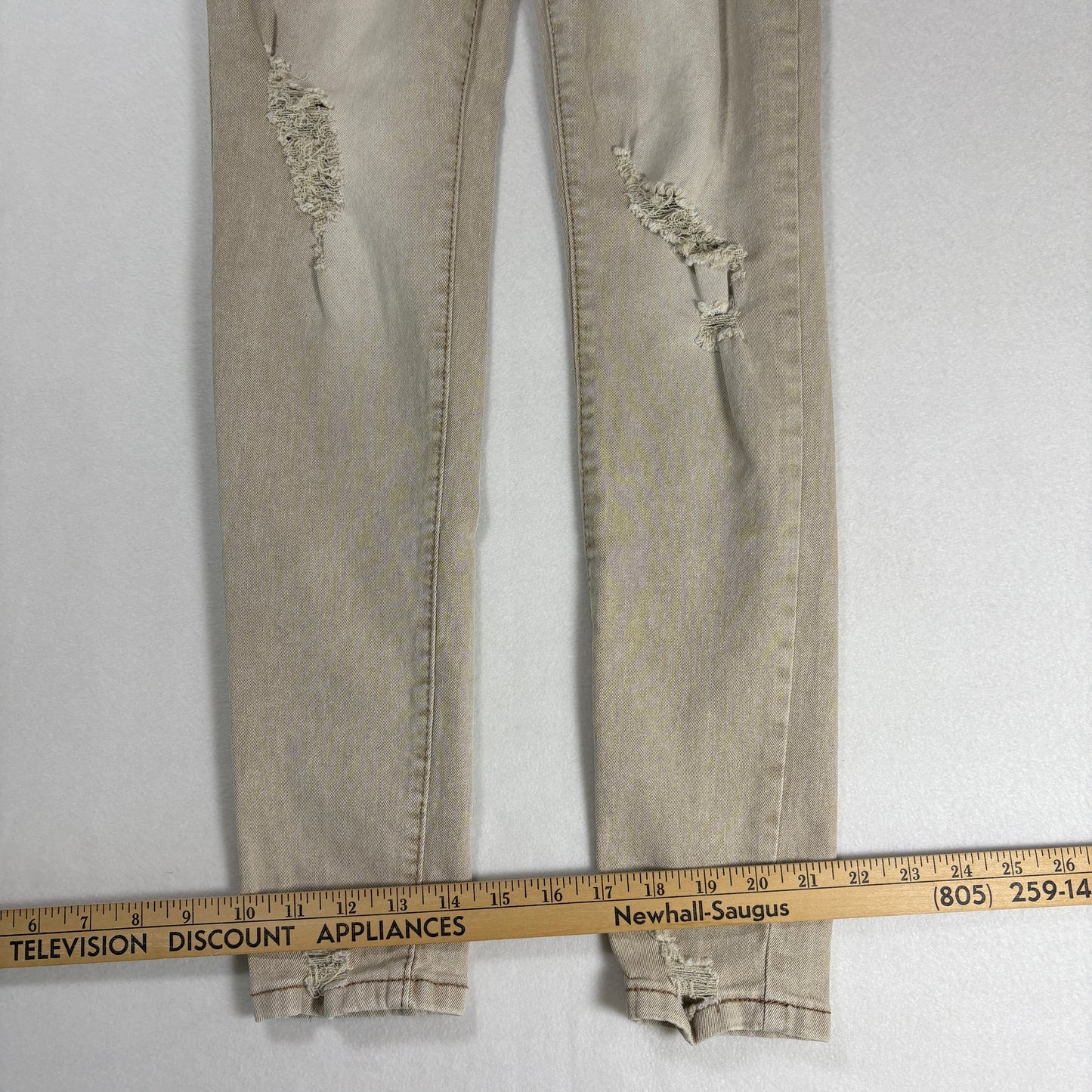 Womens Jeans Size 7 Beige Distressed High Rise Skinny Y2K Vintage Neutral Denim