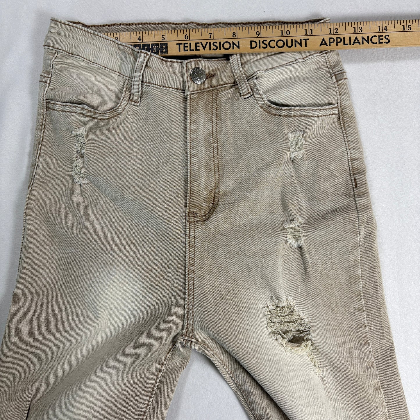 Womens Jeans Size 7 Beige Distressed High Rise Skinny Y2K Vintage Neutral Denim