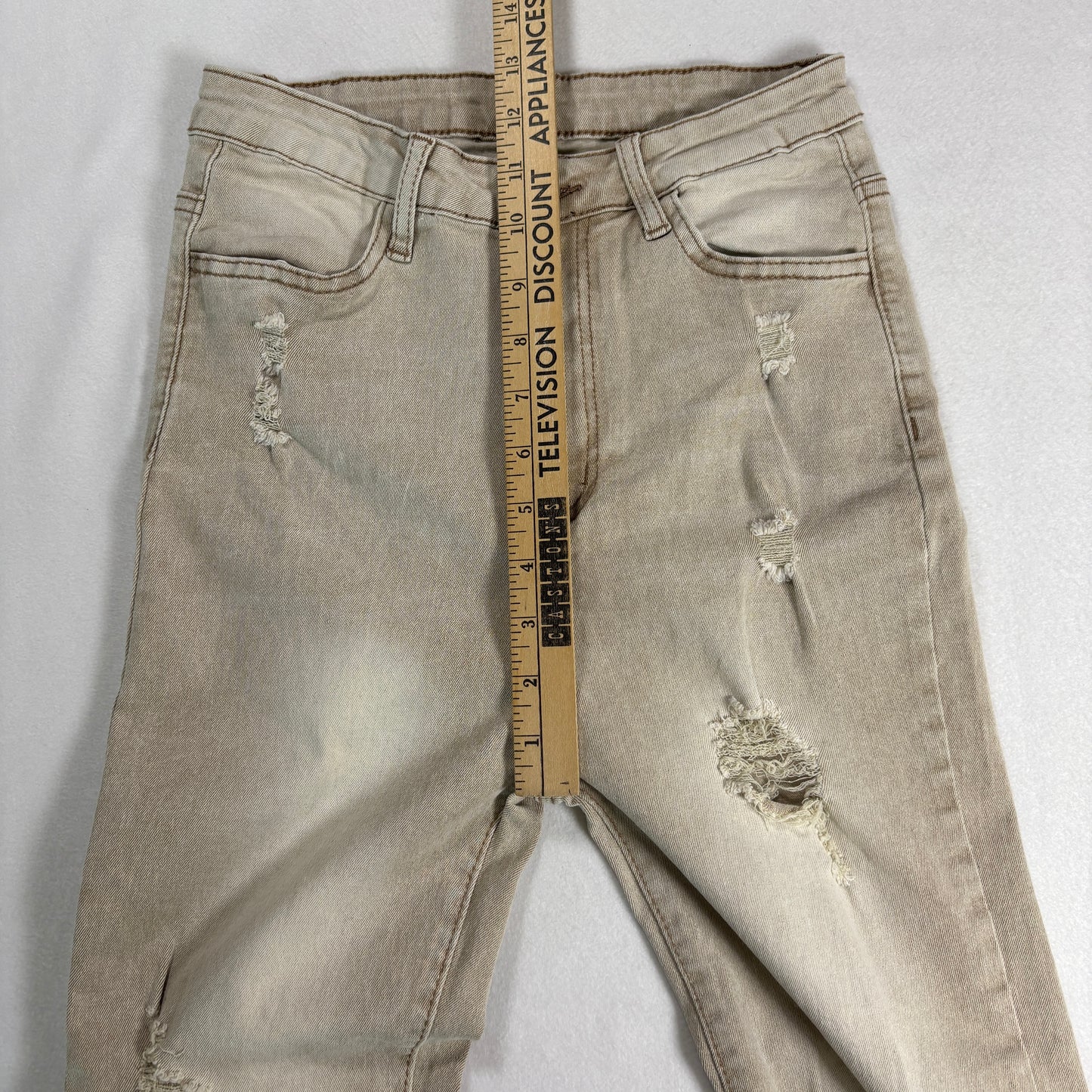 Womens Jeans Size 7 Beige Distressed High Rise Skinny Y2K Vintage Neutral Denim