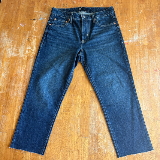 Boyfriend Straight Denim Jeans Dark Wash Gap Tag 6/28R Fits Like 30X23 Raw Hem