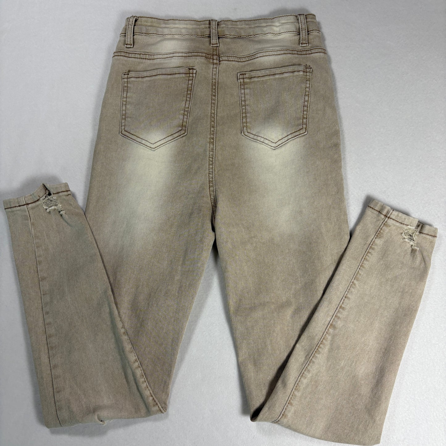Womens Jeans Size 7 Beige Distressed High Rise Skinny Y2K Vintage Neutral Denim