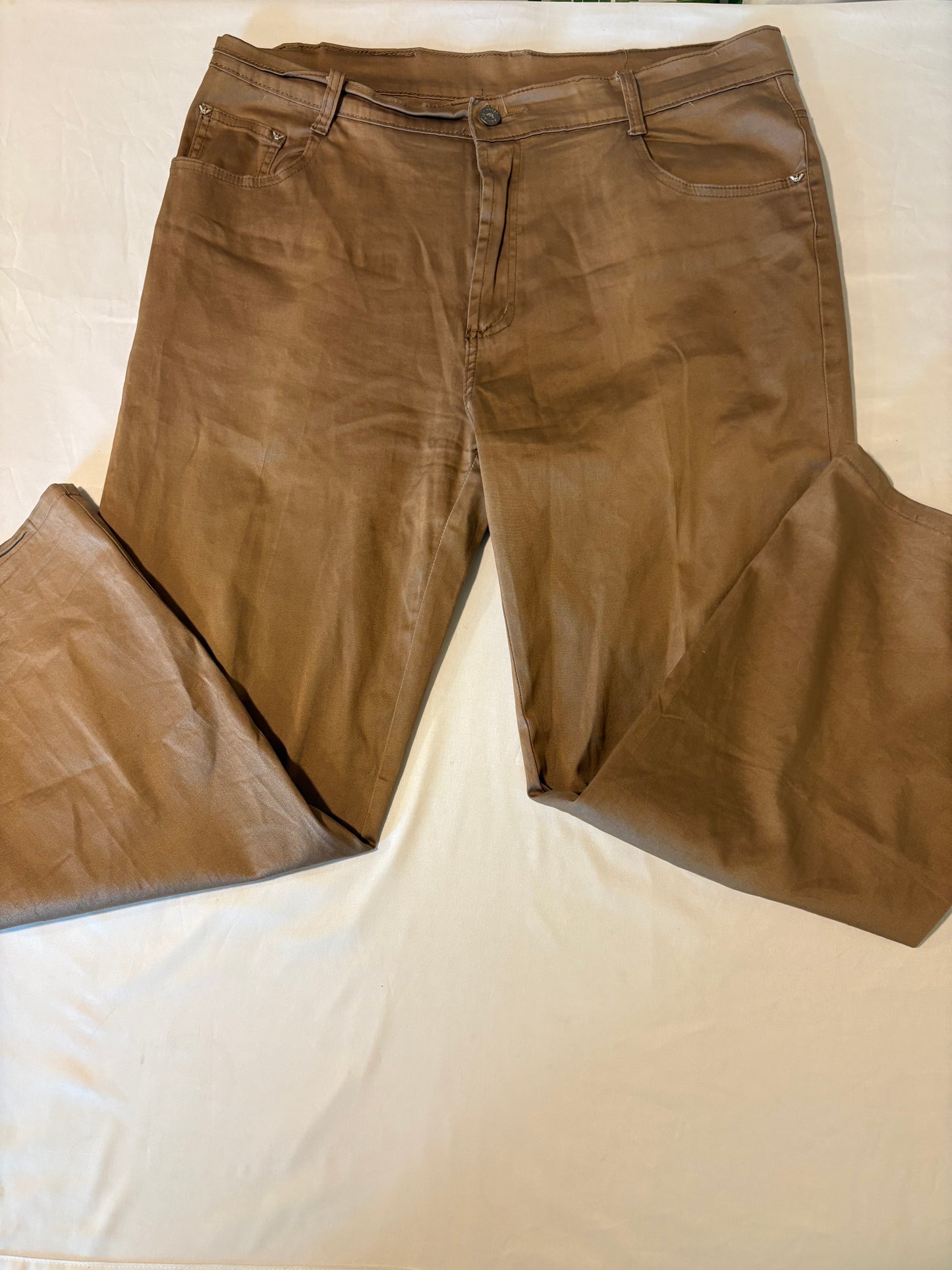 Emporio Armani Jeans Mens 40 Tan Stretch Cotton Pants GA Logo Slim Fit Casual