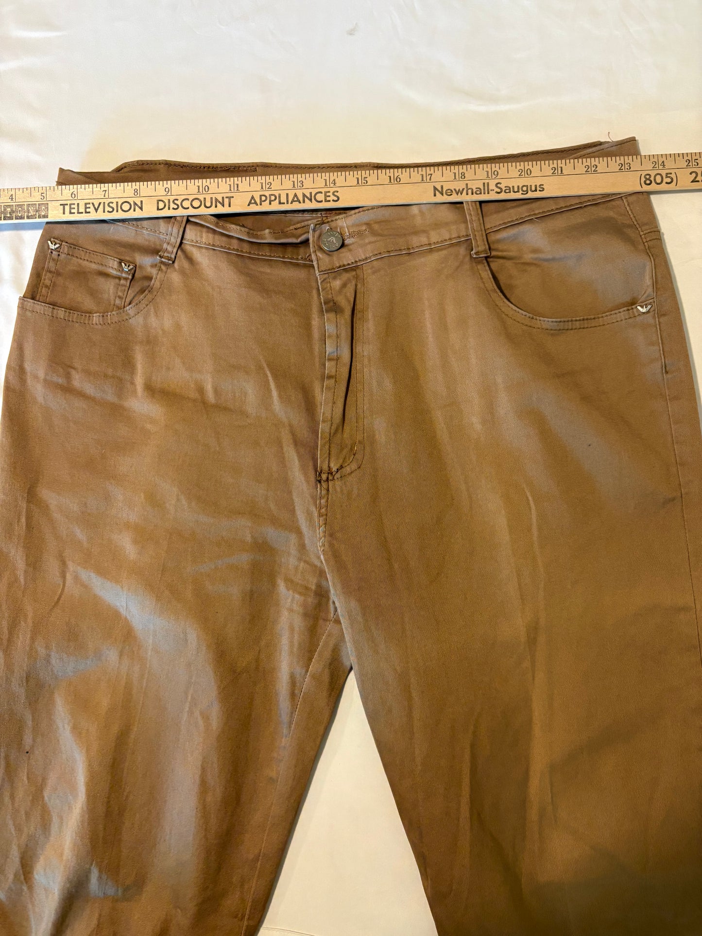 Emporio Armani Jeans Mens 40 Tan Stretch Cotton Pants GA Logo Slim Fit Casual