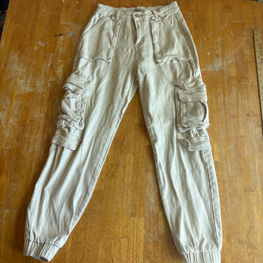Cargo Jogger Pants Utility Streetwear Beige American Bazi Sz S Fits Like 26X27