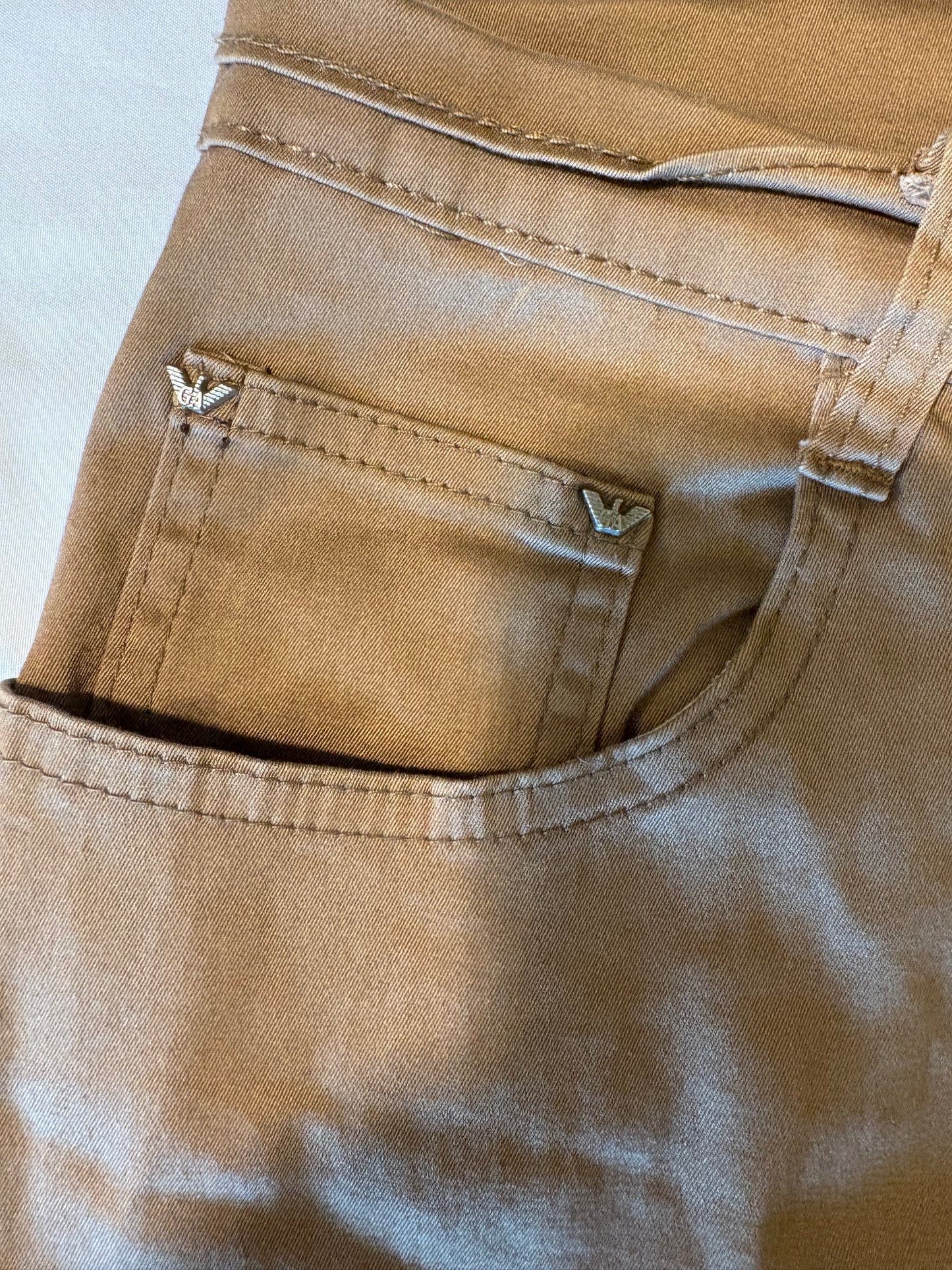 Emporio Armani Jeans Mens 40 Tan Stretch Cotton Pants GA Logo Slim Fit Casual