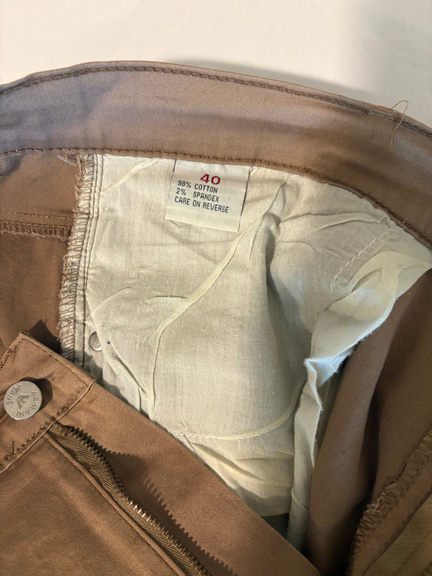 Emporio Armani Jeans Mens 40 Tan Stretch Cotton Pants GA Logo Slim Fit Casual