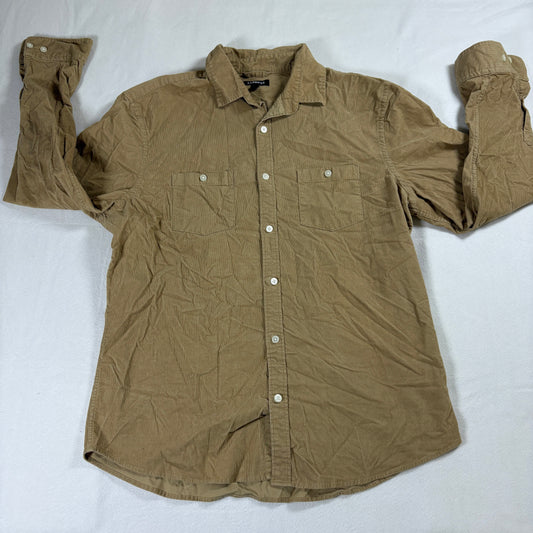 Express Corduroy Shirt Mens Large Tan Button Front Casual Retro Soft Long Sleeve