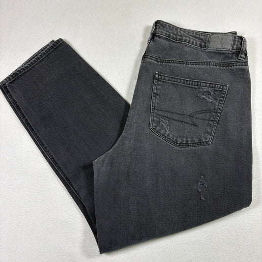 American Eagle Womens Black Distressed Straight Jeans Size 12 Y2K Grunge Denim