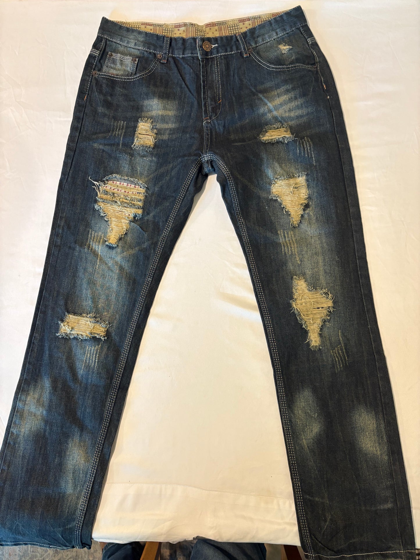 Fashion Collection Jeans Mens 36 Distressed Patchwork Ripped Denim Streetwear