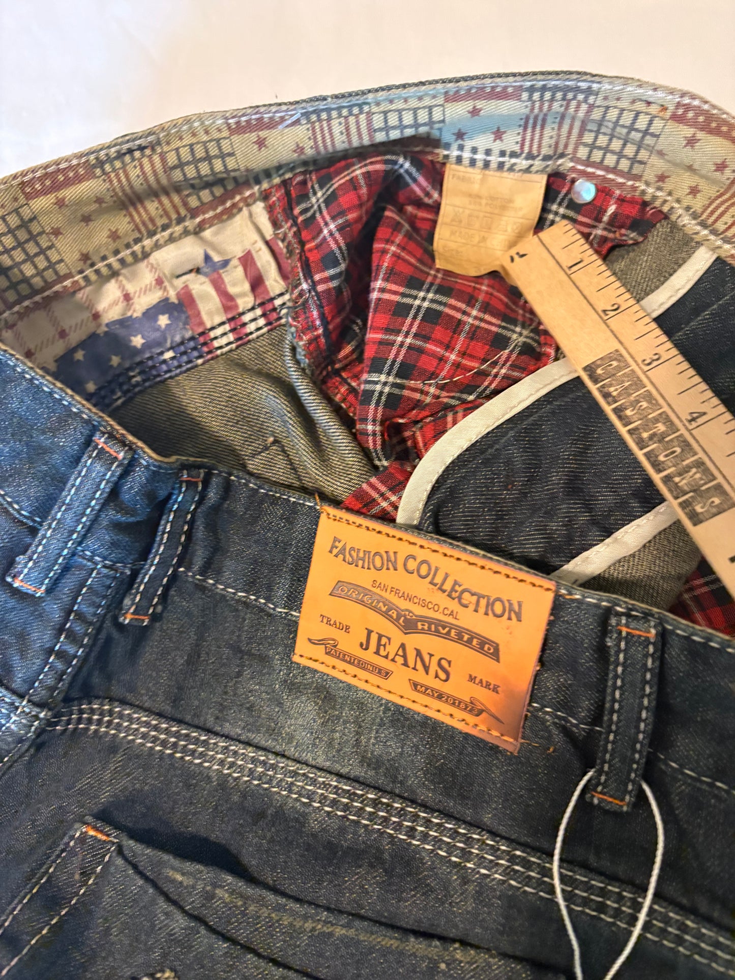 Fashion Collection Jeans Mens 36 Distressed Patchwork Ripped Denim Streetwear