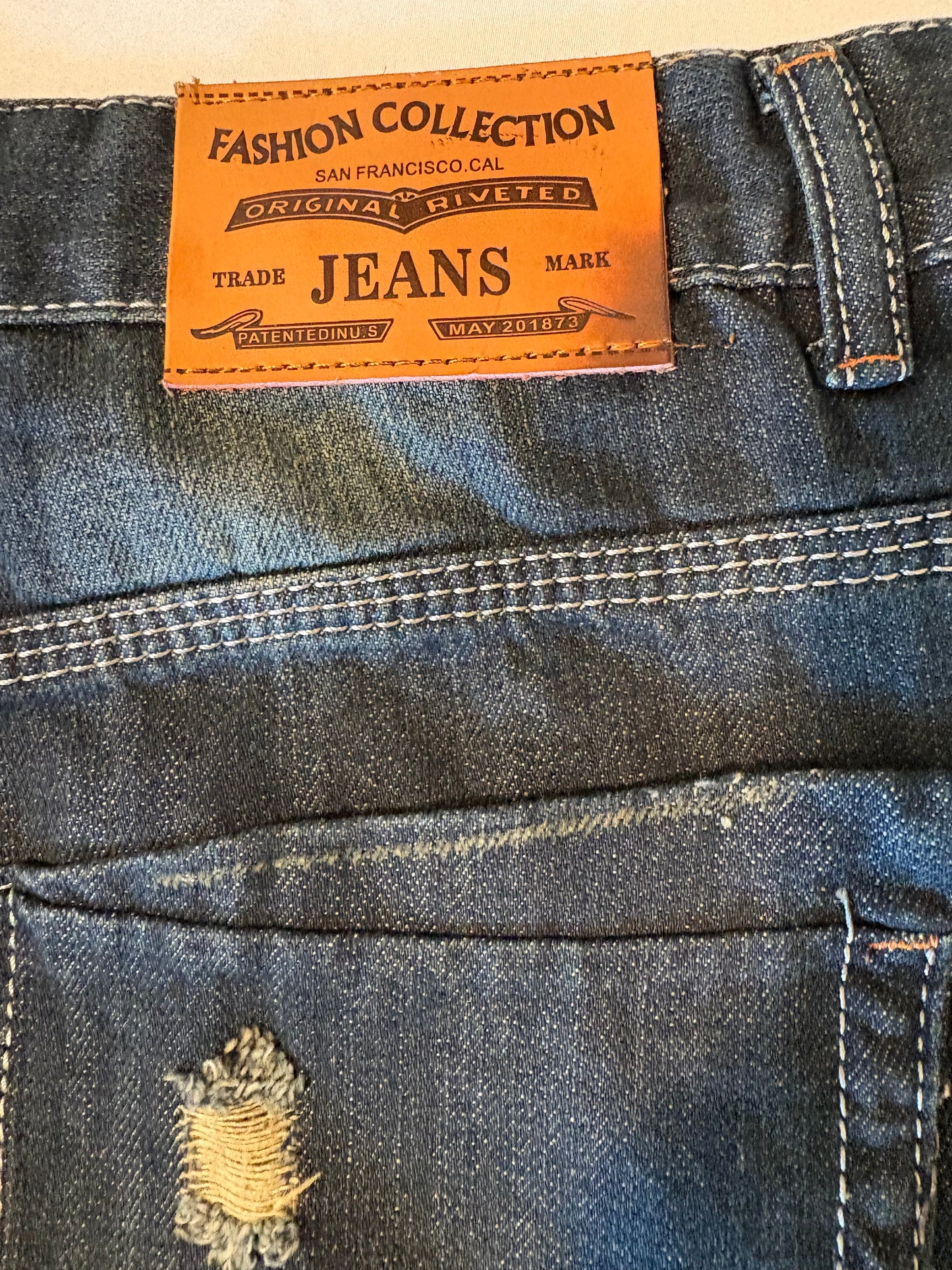 Fashion Collection Jeans Mens 36 Distressed Patchwork Ripped Denim Streetwear