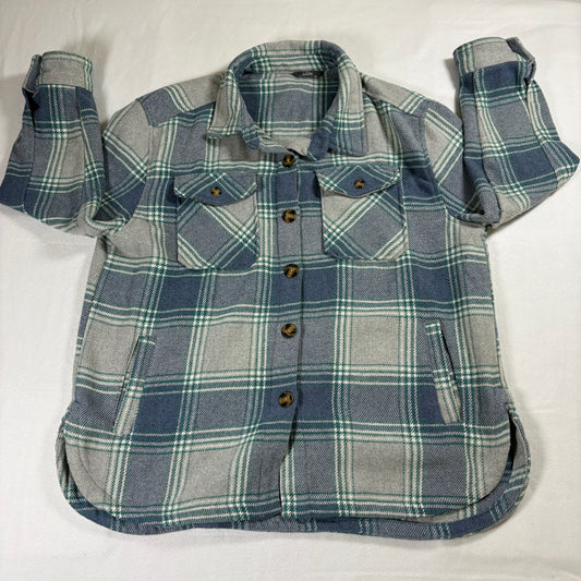 Plaid Shacket Womens XL Blue Green Gray Button Up Oversized Retro Casual Coat