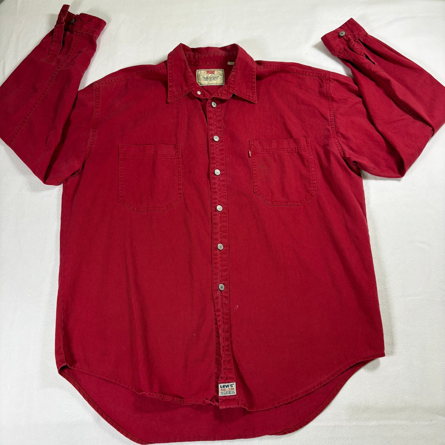 Levis Shirt Mens XL Red Button Up Denim Western Casual Vintage Style Long Sleeve