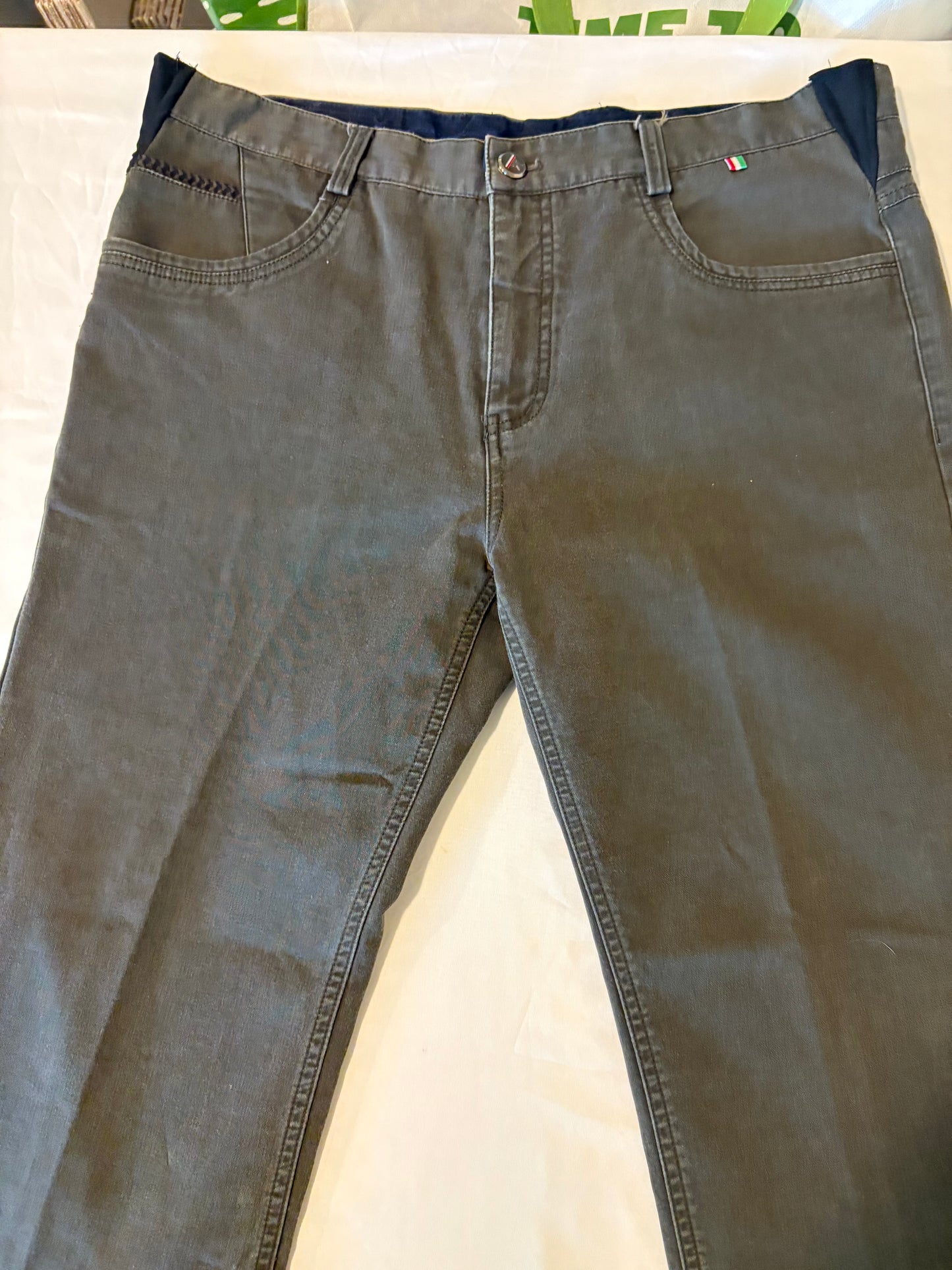 Moderno Men’s Olive Green Stretch Pants Size 36 Casual Cotton Blend