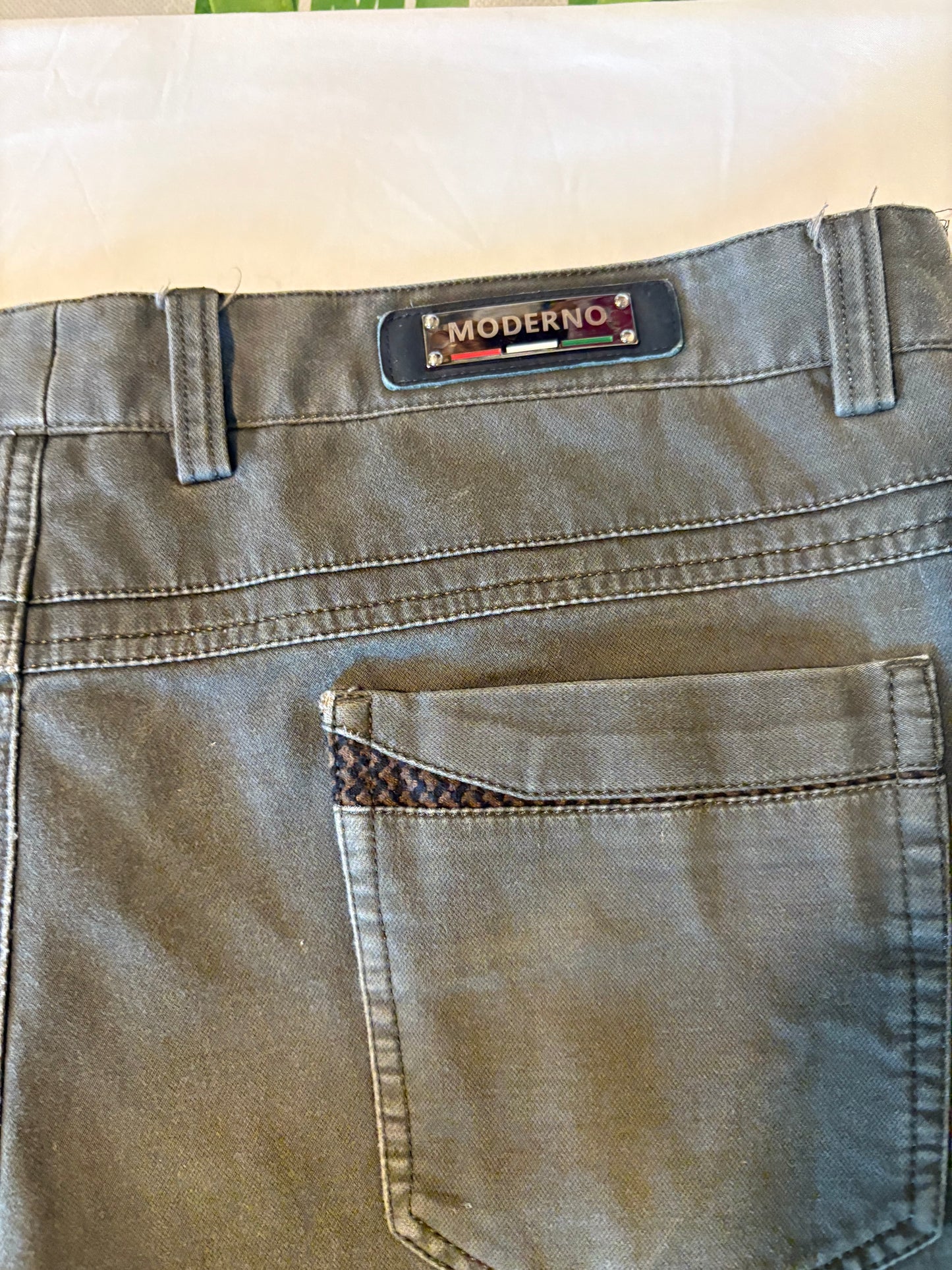 Moderno Men’s Olive Green Stretch Pants Size 36 Casual Cotton Blend