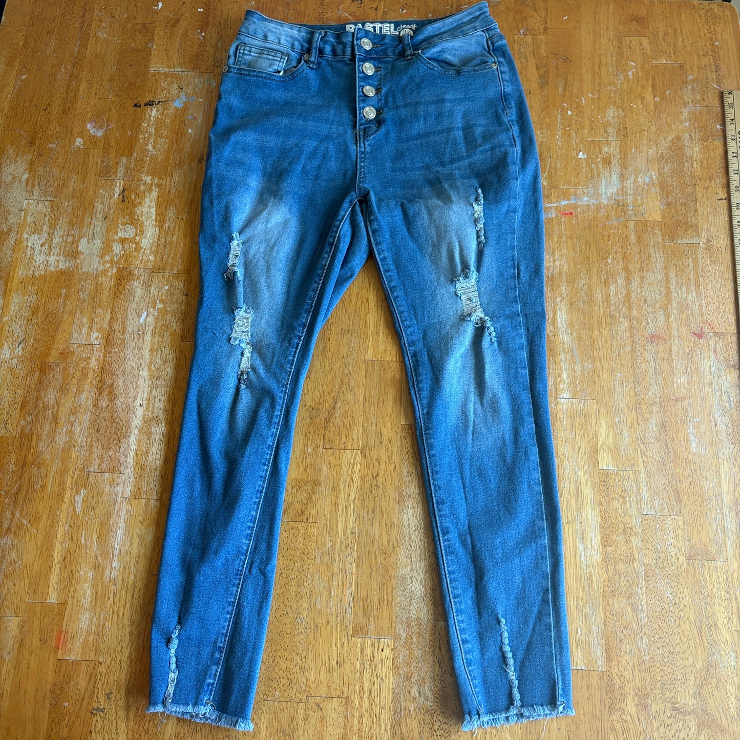Distressed Skinny Jeans Y2K Streetwear Pastel Tag 11/30 Fits Like 28X26 Blue