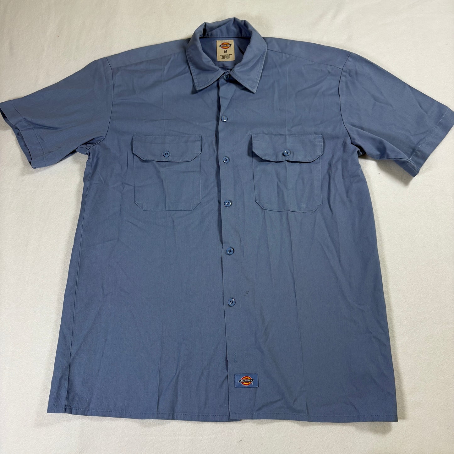 Dickies Work Shirt Mens Medium Blue Short Sleeve Button Up Utility Uniform Top
