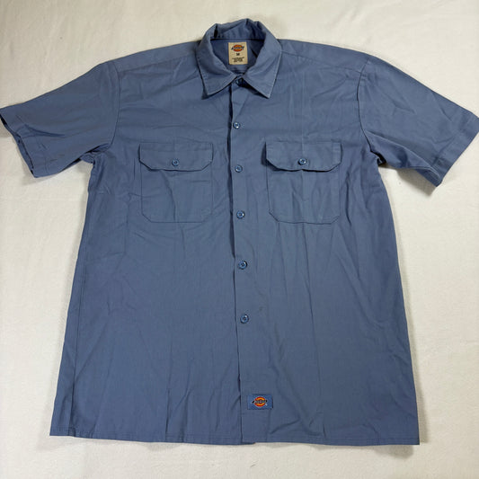 Dickies Work Shirt Mens Medium Blue Short Sleeve Button Up Utility Uniform Top