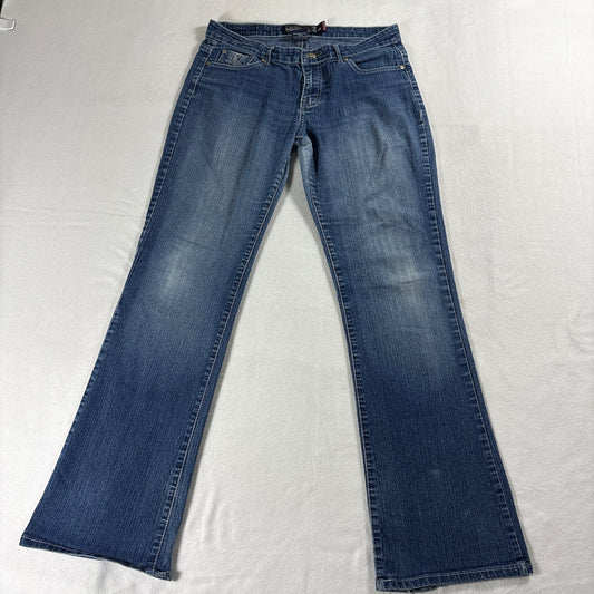 Richcow Jeans Womens Bootcut Stretch Denim Size 11 Blue Distressed Hem Y2K Retro