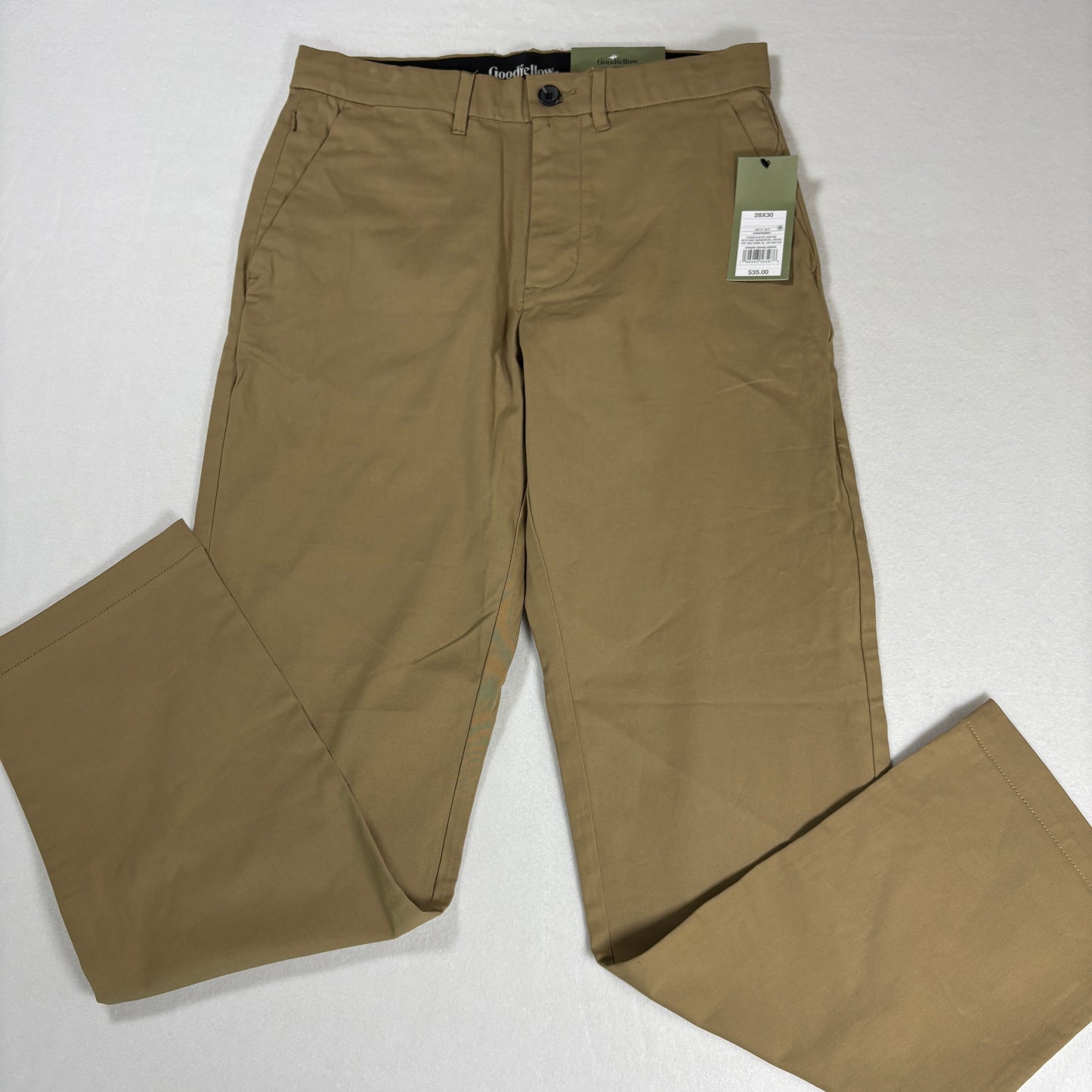 NWT Goodfellow & Co Mens Chino Pants 28x30 Slim Tech Khaki Stretch Wrinkle Resist